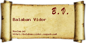 Balaban Vidor névjegykártya